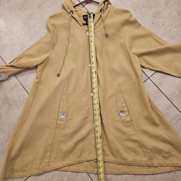 JNY Jones New York M Medium women's yellow over coat jacket blazer 55% LINEN - Picture 13 of 15